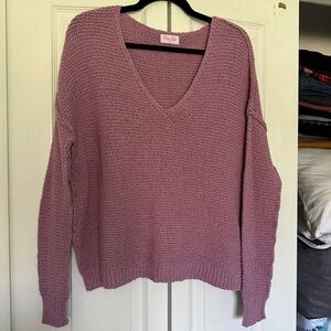 Pink Lily Mauve V-Neck Chunky Knit Sweater